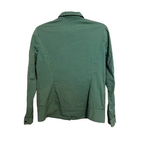 Lafayette 148 Women’s Green Stripe Hidden Button Up Long Sleeve Collar‎ Shirt 6 - Picture 2 of 7